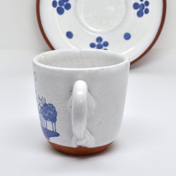 Hand Painted Terracotta Demitasse Cup / Saucer, Blue & White, Portugal, 1972 - Picture 4 of 11